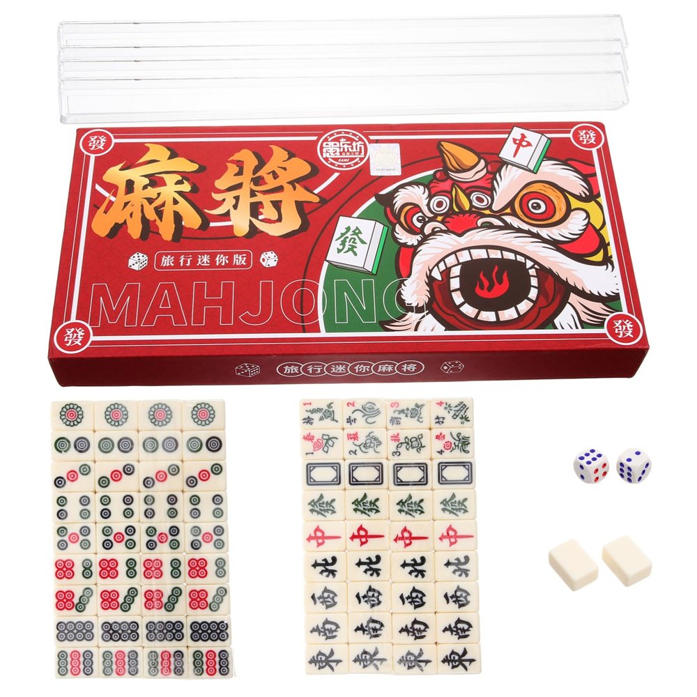BESPORTBLE Chinese Mahjong Game Set Portable Mahjong Table 144 Tiles Storage Bag for Travel Home