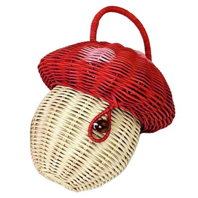 WEKAMOS Rattan Mushroom Handbag for Boys and Girls Handmade Storage Basket for Candy Toys Adorable Photography Prop Decorative Woven Bag Random Bead Colors