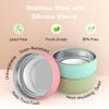 Bellas Friends Stainless Steel Baby Bowls with Silicone Sleeve 3 Pack, 4.3 for Toddlers Kids Feeding, Non-Slip, Non-Toxic, Mess-Free, Dishwasher Safe, Fit High Chair Size,pink mint green light green view 3