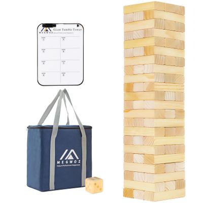 Megwoz Medium Tumble Tower Games for Kids and Adults 66 Blocks New Zealand Pine Wooden Blocks Stacking to 3.5FT Family Games for Indoors Outdoors Yard Games for Family