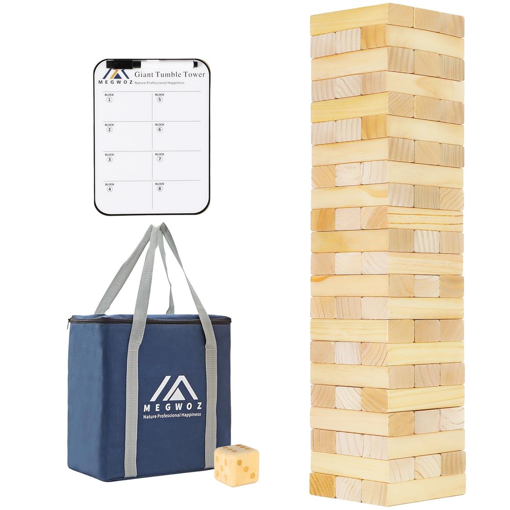 Megwoz Medium Tumble Tower Games for Kids and Adults 66 Blocks New Zealand Pine Wooden Blocks Stacking to 3.5FT Family Games for Indoors Outdoors Yard Games for Family
