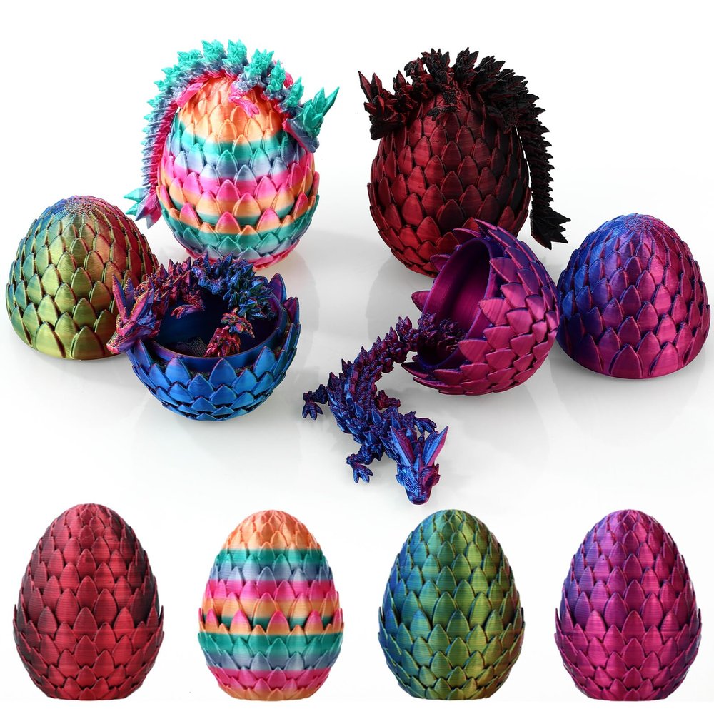 4PCS 3D Printed Dragon Eggs Fidget Toys,Mystery Crystal Dragon Egg for Easter Basket Stuffers, Easter Toys & Decor  Unique Easter Basket Essentials for Kids & Collectors (4 Pack)