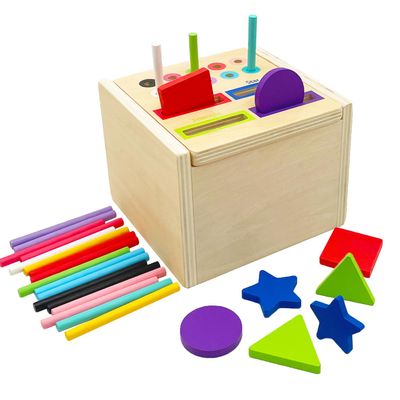 EANCYE Wooden Sorting Toys Montessori Color & Shape Sorter Preschool Learning Activities Fine Motor Skills Sensory Toys for Toddlers 2-5 Birthday Gifts for Boys and Girls (Colorful-Cube)