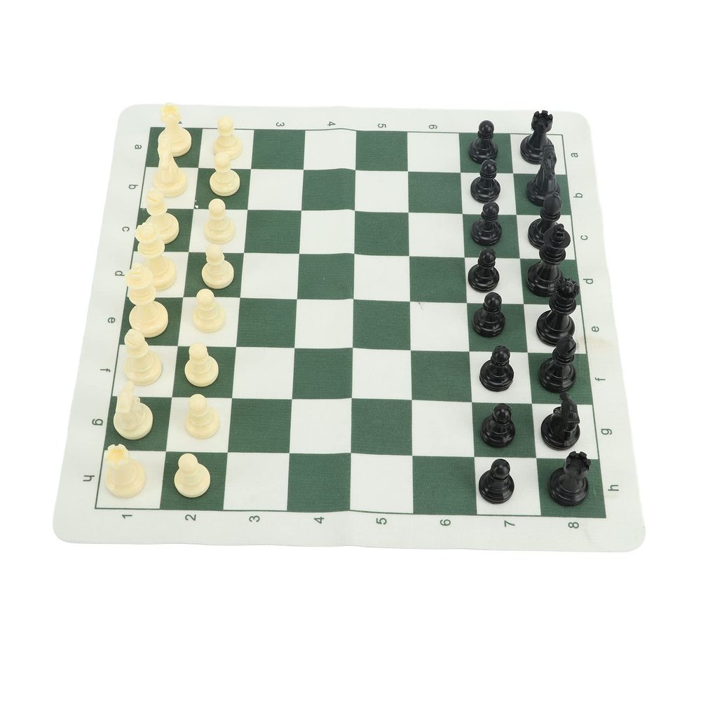 equlup Chess, 32 Pieces Portable Chess Set Travel Board Game Set Imitation Leather PU Checkerboard with Storage Bag for Party Family Friends