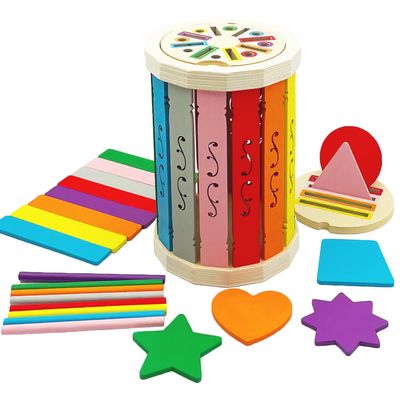 EANCYE Wooden Sorting Toys Montessori Color & Shape Sorter Preschool Learning Activities Fine Motor Skills Sensory Toys for Toddlers 2-5 Birthday Gifts for Boys and Girls (Colorful-Round)