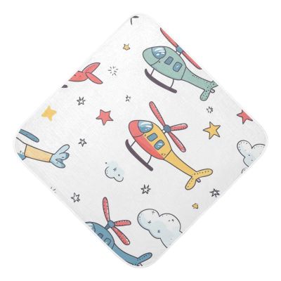 Kigai Muslin Hooded Baby Towel 30x30 Inch Ultra Soft Absorbent Cotton Baby Bath Towel with Hood for Newborn Infant Toddler Cartoon Plane Baby Essentials for Boys Girls