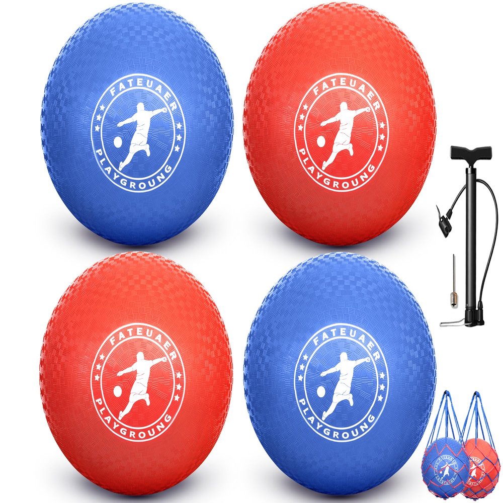 10 Inch Kickball Set, Playground Ball with Carrying Bag and Pump, Dodge Balls for Kids and Adults, Bouncing Sport Handball and Toy Ball, Outdoor Rubber Balls Official Camps and Schools Play Ball