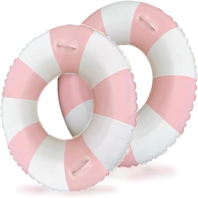 30 inch Pink Inflatable Pool Floats for Adults- 2 Pack Striped Floaties Pool Tubes Swim Rings with Handles Inflatable Pool Float for Swimming Pool Party Lake Beach Adults (Pink, 90)