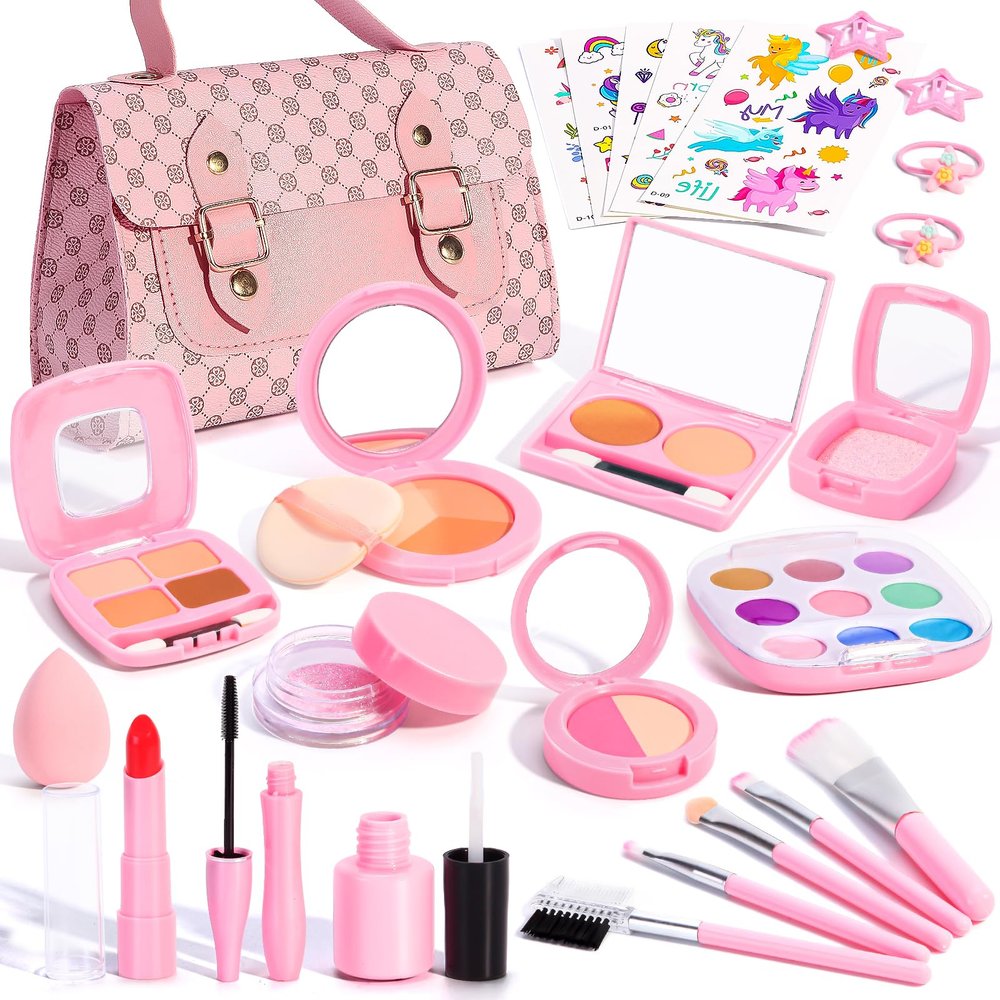 Toddlers Pretend Play Makeup Set for Kids 3-5, Fake Makeup for Girls with Toddler Purse, Make up Kit Toys for 3 4 5 6 7 Year Old Little Girls Birthday Gift