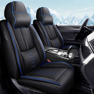 NCCLOVELY Car Seat Covers for Volkswagen Atlas 2018-2024 2025,Waterproof Leather Seat Covers 2-Seats Luxury,Interior Accessories with Airbag,Automobile Seat Cover Sets for Atlas(Black+Blue)