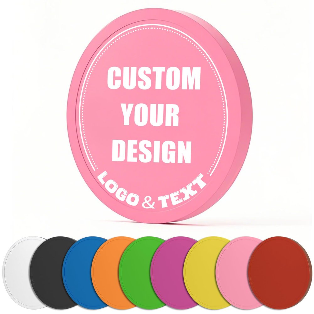 100 PCS Custom Poker Chips, 9 Colors Drink Tokens Chips, Double Sides Full-Color Print Your Logo and Text, Personalized Plastic Poker Chips for Bar Promotions, Golf Club, Parties & Events (Pink)