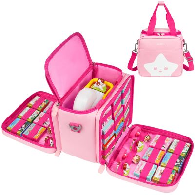 ZIOZERTT Carrying Case Compatible with Little Tikes Story Dream Machine Books Starter Set,Portable Storage Bag for Story Books and Character with Handle and Shoulder Strap,Pink,Case Only