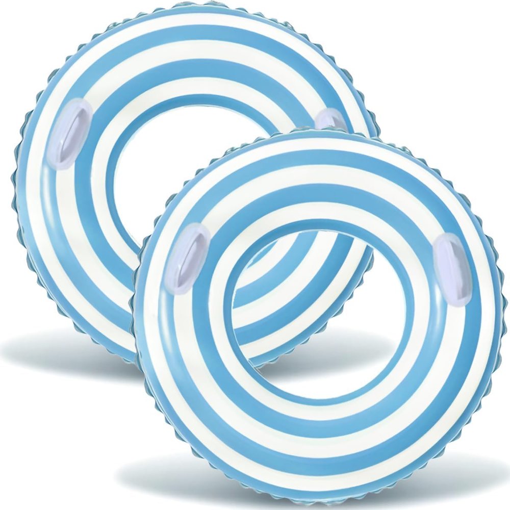 43 in Inflatable Pool Floats for Adults- 2 Pack Blue Striped Pool Floaties Pool Tubes Swim Rings with Handles Inflatable Pool Float for Swimming Pool Party Lake Beach Adults (Blue, 120)