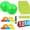 Huaerle 18 Pcs Sports Kickball Set Includes 2 Playground Ball with Air Pump 5 Rubber Throw Down Bases 10 Foul Line Cones and a Flip Scoreboard for Boys Girls Adults Playground School Backyard (Green) view 1