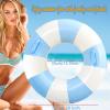 30 inch Striped Inflatable Pool Floats for Adults- 2 Pack Striped Floaties Pool Tubes Swim Rings with Handles Inflatable Pool Float for Swimming Pool Party Lake Beach Adults (Blue, 90) view 2