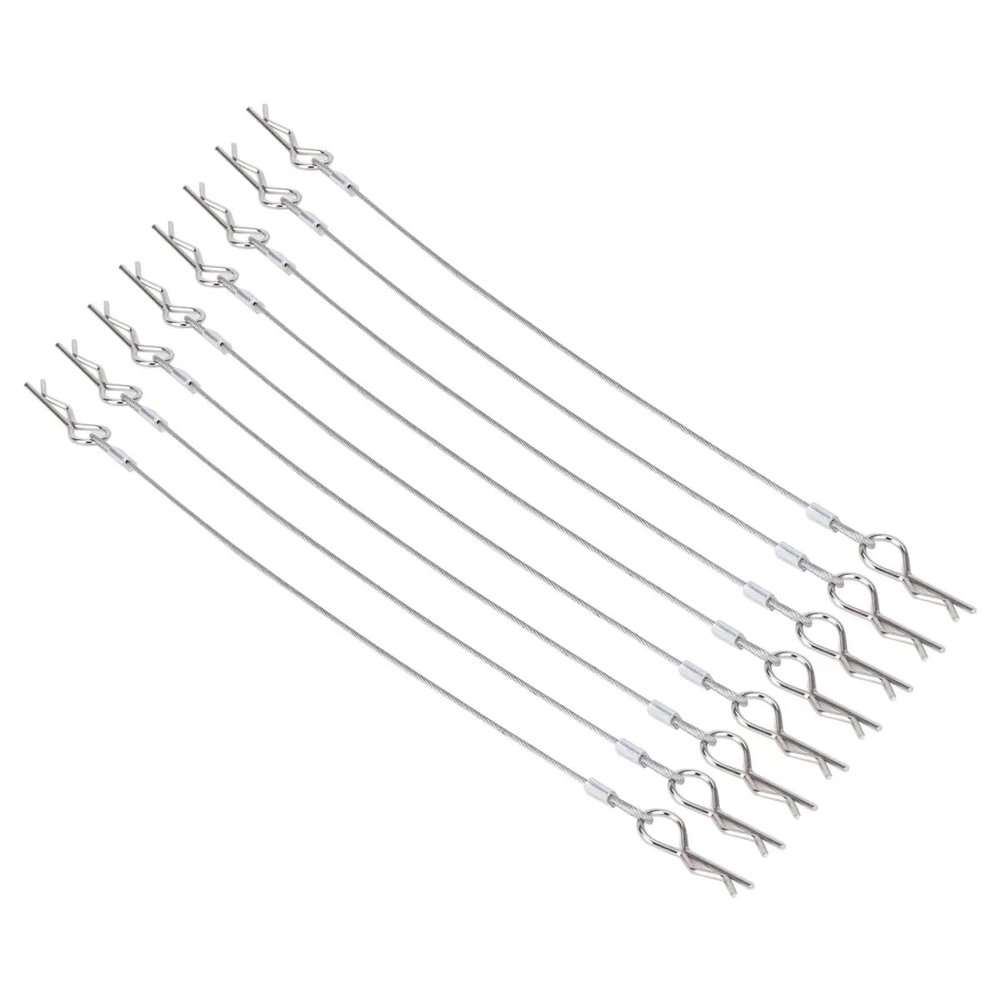 8Pack Metal Clip R Pin Rod with Steel Anti-Lost Rope RC Body Shell Clip Wire for 1/8 1/10 RC Car Compatible with Traxxas HSP Arrma Axial Redcat (Silver)