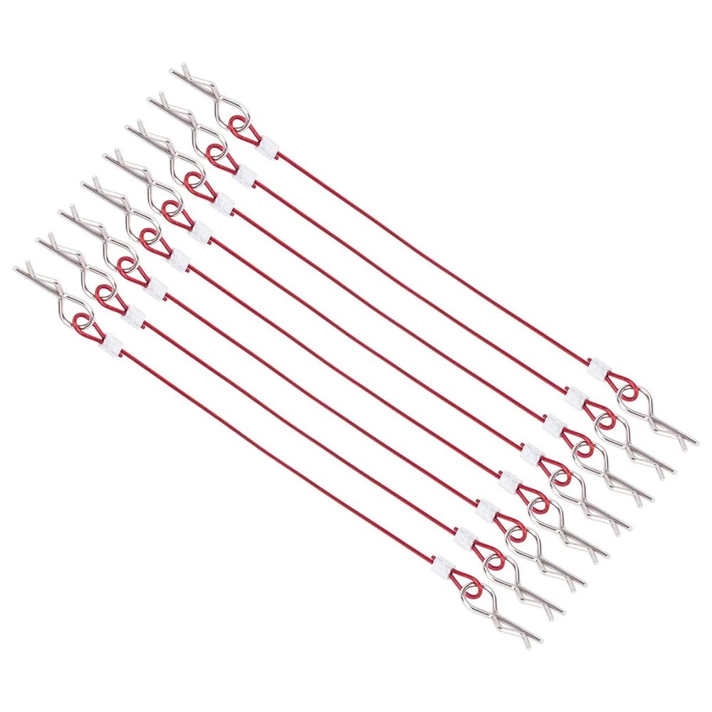 8Pack Metal Clip R Pin Rod with Steel Anti-Lost Rope RC Body Shell Clip Wire for 1/8 1/10 RC Car Compatible with Traxxas HSP Arrma Axial Redcat (Red)