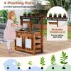 HONEY JOY Mud Kitchen, Cedar Wood Outdoor Play Kitchen for Toddlers, Acrylic Board, Removable Sink, 4 Planting Cups, Kitchen Accessories, Garden Time Mud Kitchen for Kids Outdoor Backyard view 4