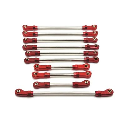 10pcs 104006 104010 104020 104026 Metal Link Rod Adjustable Linkage Steering Link 1/10 RC Car Upgrade Parts Accessories(Red)