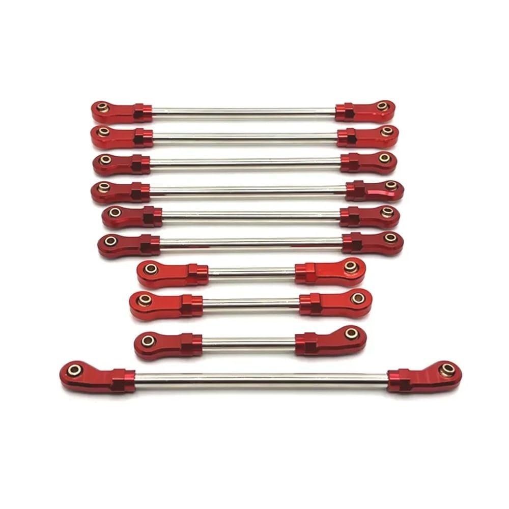 10pcs 104006 104010 104020 104026 Metal Link Rod Adjustable Linkage Steering Link 1/10 RC Car Upgrade Parts Accessories(Red)