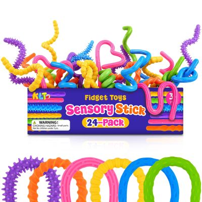 24Pcs Fidget Toys Bulk for Kids: Textured Silicone Sensory Sticks, Fidgets for Classroom Prizes, Birthday Party Favors, Goodie Bags Stuffers, Prize Box Toys, Easter Basket Stuffers Egg Filler