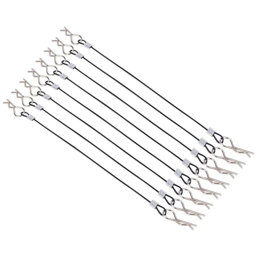 8Pack Metal Clip R Pin Rod with Steel Anti-Lost Rope RC Body Shell Clip Wire for 1/8 1/10 RC Car Compatible with Traxxas HSP Arrma Axial Redcat (Black)