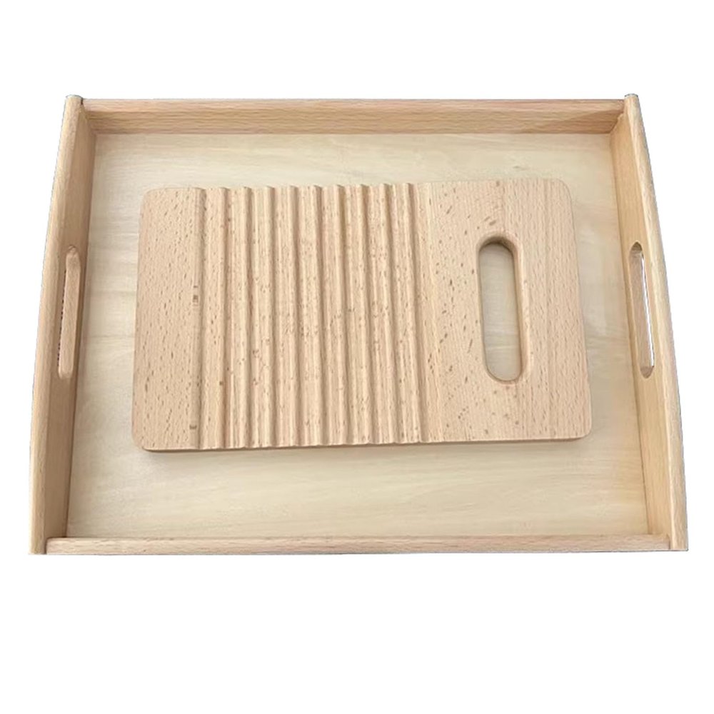 EUKVYQPX Montessori Natural Wooden Washboard Set, Washing Clothes rag Work Daily Life Teaching AIDS