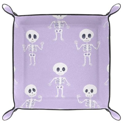 Dice Trays Skeletons Purple Holder Storage Box for Dice Games Like RPG DND, Microfiber Leather Dice Holder Portable Folding Rolling Dice Tray, 20.5x20.5cm