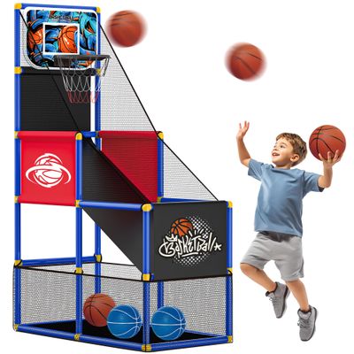Adjustable Basketball Hoop for Kids Toddler Ages 3-8, Side-Mount & Top-Mount, Indoor Outdoor Carnival Games Competitions, Gift Boys & Girls Beg for, Rain or Shine, The Game Never Stops