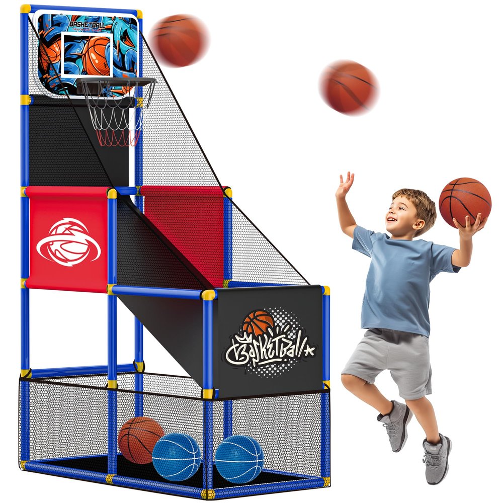 Adjustable Basketball Hoop for Kids Toddler Ages 3-8, Side-Mount & Top-Mount, Indoor Outdoor Carnival Games Competitions, Gift Boys & Girls Beg for, Rain or Shine, The Game Never Stops