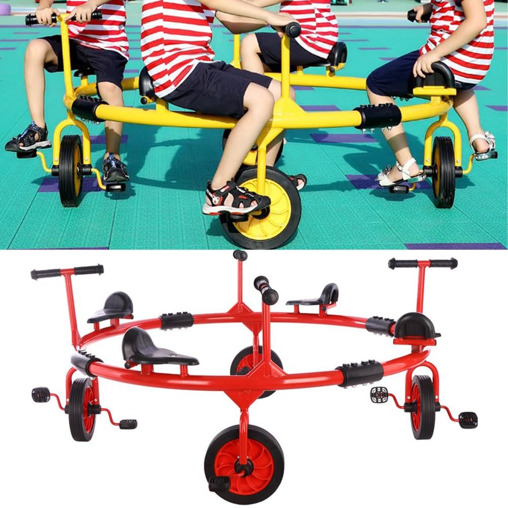 Red,JIYIAN Rotating Bike for Riders Ages 3+ Preschool Pedal Tricycle Car Four Seats 360 Spin |for Backyard,Kindergarten Playground Daycare and Classroom Outdoor Play Equipment