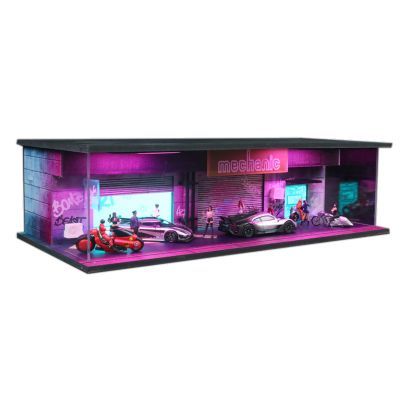 1/64 Neon Style LED Diorama Display Case - Compatible with Hot Wheels Matchbox Mini GT Diecast Cars, for Model Car & Figures Display and Storage (Vehicles Not Included) CP02