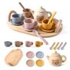 Tea Party Set for Little Girls 1-3 Kids Tea Set with Silicone Teapot Cups Coasters Carrying Scoop Wooden Tray, Kitchen Accessories Pretend Play for Girls Boys Age 3 4 5 (15 Pcs) view 1