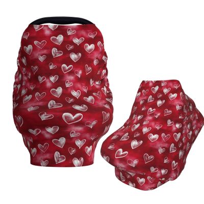 Muishi White Hand Drawn Heart Baby Car Seat Covers Carseat Canopy Soft Infant Stroller Cover Nursing Breastfeeding Covers for Girls Boys Newborn