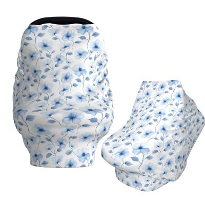 Muishi Blue Watercolor Style Flowers Baby Car Seat Covers Carseat Canopy Soft Infant Stroller Cover Nursing Breastfeeding Covers for Girls Boys Newborn