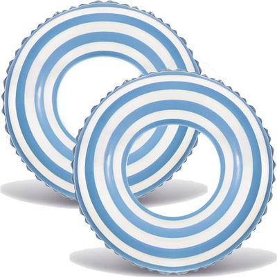 2PCS Floats for Adults Rings Striped Pool Float Large Swim Ring for Adults,34 Inch Classic Striped Teens Adult Inner Tubes Summer Beach Bachelorette Party (Blue Lollipop,2)