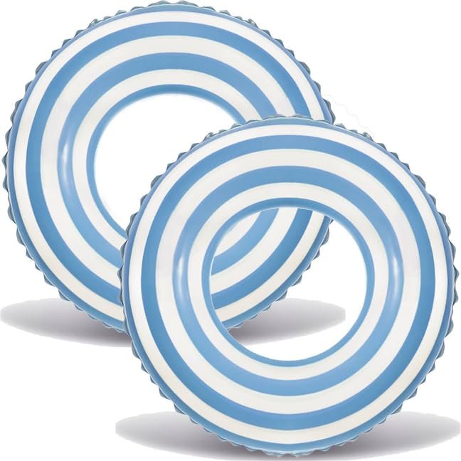 2PCS Floats for Adults Rings Striped Pool Float Large Swim Ring for Adults,34 Inch Classic Striped Teens Adult Inner Tubes Summer Beach Bachelorette Party (Blue Lollipop,2)