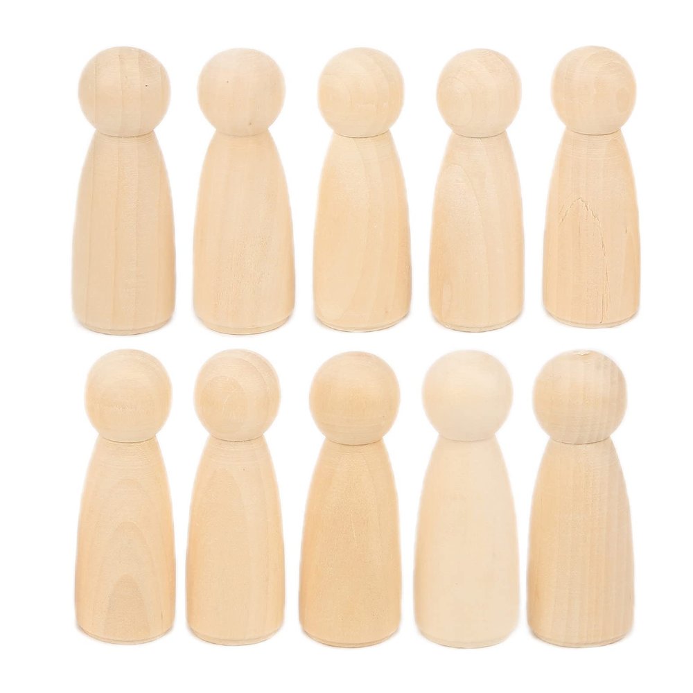 10 Pack Unfinished Wooden Peg Dolls, Smooth and Safe Hand Made Ornaments, Develop Handson Skills, Use Imagination, Schima Superba Material (65MM Girl)