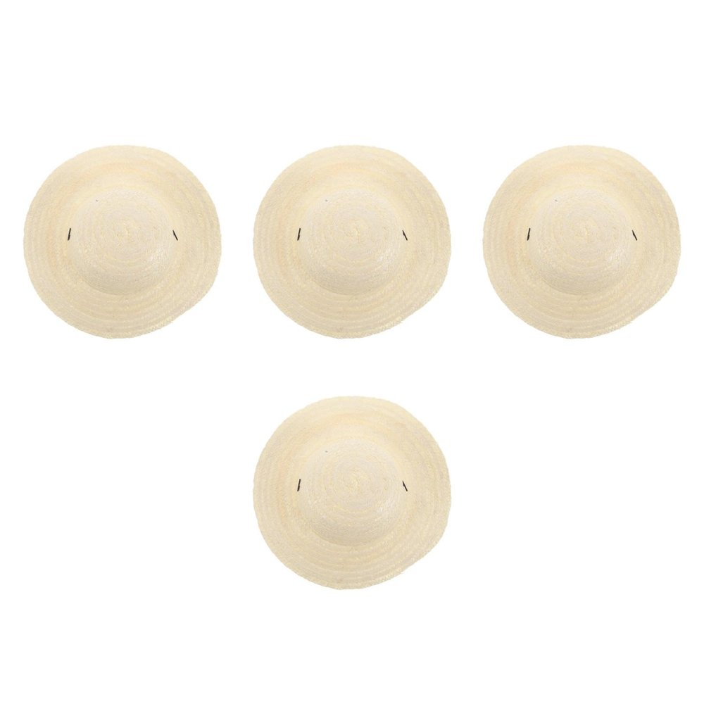 Baluue 4pcs Small Wheat Straw Hat for Boy Girl Crafting Sun Hat for Outdoor Beach Activities Blank Canvas for Painting and Graffiti for Boy Girl Fun