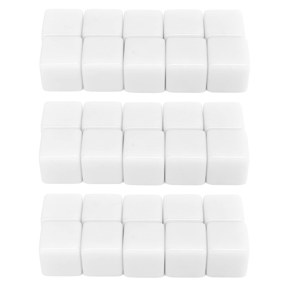 30 Pcs 16mm Dice Set Plastic Rounded Six Sided Dice Write On Cubes Game for Math Teaching Education, for Board Games Party Fun DIY Sticker Math Teaching (White)