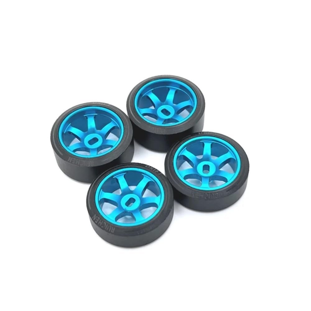 1/28 25mm Drift Tire Tyre Metal Rim Compatible with 284131 K969 K979 K989 P929 1:28 RC Car Upgrades Parts(Blue)
