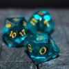 Runic Dice Green Zircon Glass Polyhedral Dice Set  7 Piece Hand Carved RPG Set for Dungeons & Dragons and Tabletop Games view 3