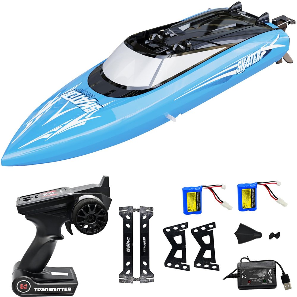 captainrc 2.4GHz high-Speed RC Boat, 15+MPH, Remote Control Speedboat with Automatic Centering Function, LED, Waterproof, RTR, Ship Models Suitable for Lakes, Rivers, and Swimming Pools (UDI034-Blue)