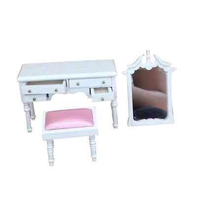Abaodam 1set Scale Miniature Vanity Table Set with Stool Dollhouse Furniture for Bedroom and Living Room Decoration Lifelike Design and Detailed Craftsmanship