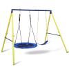 440lbs 2 Seat Swing Sets for Backyard, 1 Saucer and 1 Belt Swing with Heavy Duty Outdoor A-Frame Metal Stand for Playground, Playset view 1