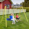 440lbs 2 Seat Swing Sets for Backyard, 1 Saucer and 1 Belt Swing with Heavy Duty Outdoor A-Frame Metal Stand for Playground, Playset view 2