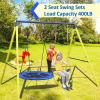 440lbs 2 Seat Swing Sets for Backyard, 1 Saucer and 1 Belt Swing with Heavy Duty Outdoor A-Frame Metal Stand for Playground, Playset view 3