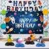 3.6*5.9FT/110*180CM Space Birthday Party Decorations Happy Birthday Banner with Space Themed Honeycomb Centerpiece for Honeycomb Centerpiece,Hanging Swirl view 2