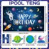 3.6*5.9FT/110*180CM Space Birthday Party Decorations Happy Birthday Banner with Space Themed Honeycomb Centerpiece for Honeycomb Centerpiece,Hanging Swirl view 3