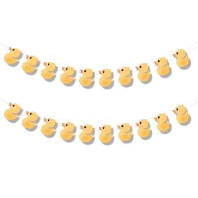 2pcs Duck Birthday Banner, Cute Cartoon Yellow Duck Garland Photo Backdrop Hanging Decor for Themed Birthday Party Supplies Decorations